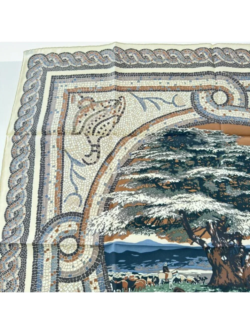 Hermes Scarf Under the Hirayama Cedar Silk 100% Brown
